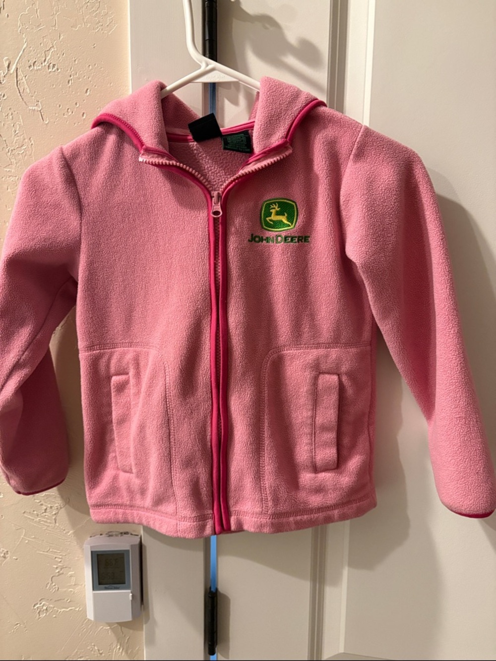 John Deere Pink Hooded Fleece Jacket with Green Logo